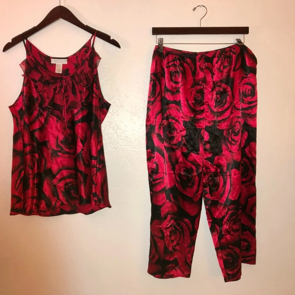 Intimates Pajamas Set Red Rose Sexy Sz Large Morgan Taylor - Picture 1 of 16